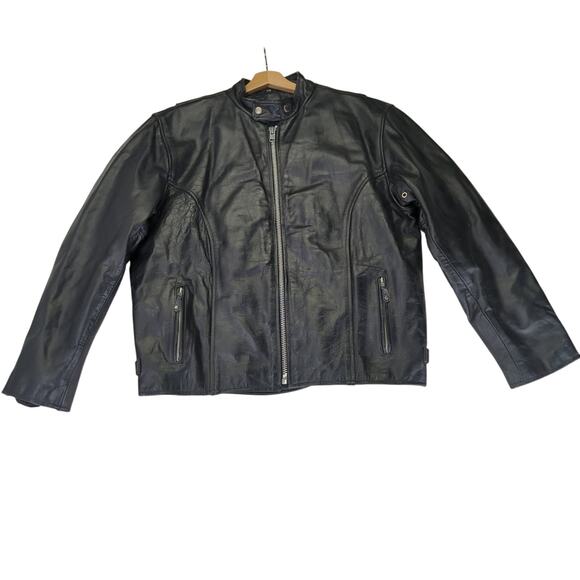 Vintage Unik Black Leather Biker Racing Jacket Cafe Men's 44‎ Quilted Thinsulate - Picture 1 of 13
